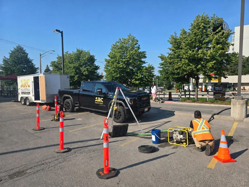 ARC Rapid Response crew set up over a manhole entry with a rescue tripod