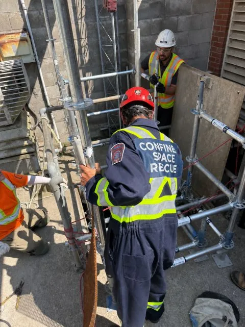 ARC-RR rescue technician at the entry point while scaffolding is erected