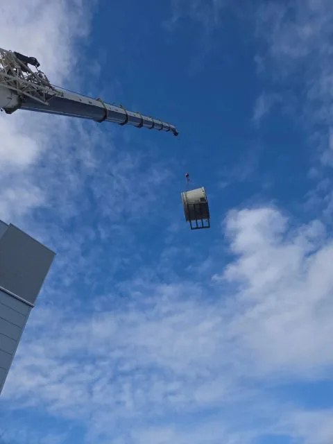 Crane set up outside the iFLY Oakville facility