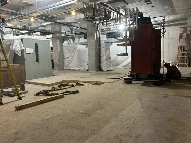 Transformer moved into place on rollers